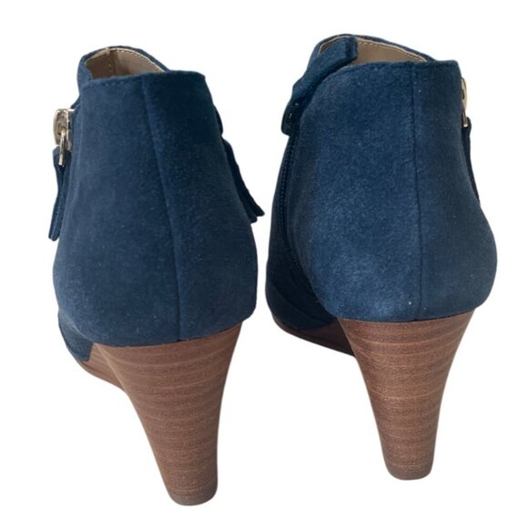 Violet & Red Reese Navy Suede Wedge Booties Size 7 Open-toe Everyday Comfort - Picture 3 of 7